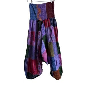 Tribe Azure Patchwork Aladdin Harem Pants S/M Cotton Boho Hippie Bohemian Baggy‎